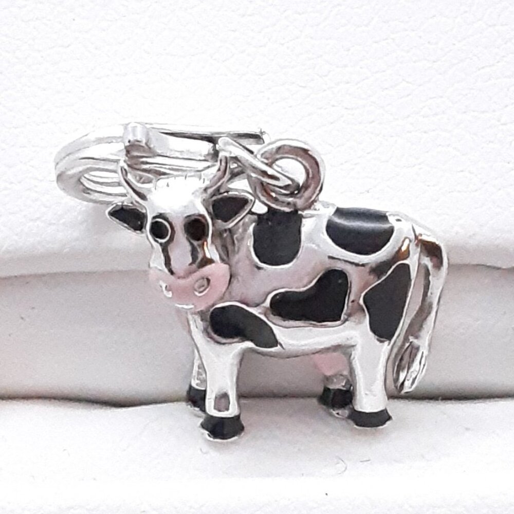 HOST PICK!!  New 925 sterling silver and enamel cow charm.